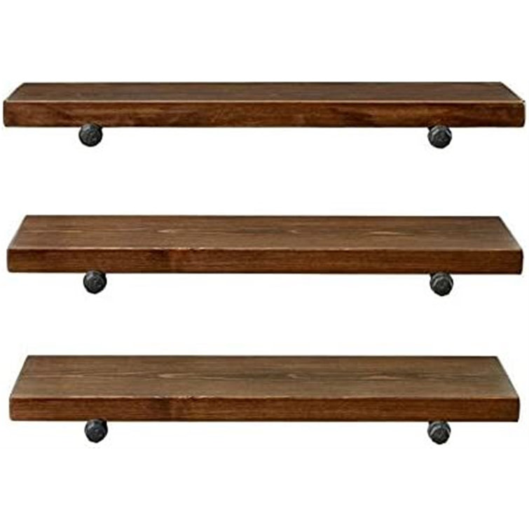 Loon Peak® Daviah 3 Piece Pine Solid Wood Floating Shelf with Towel Bar